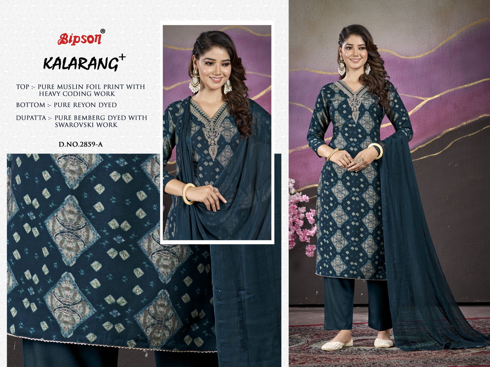 Kalarang 2859 By Bipson Viscose Muslin Printed Dress Material Wholesale Shop In Surat